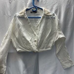 Zara Cream Cropped Blouse with Textured Collar